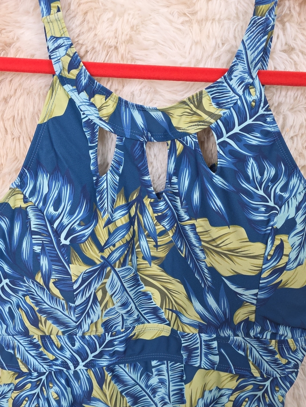 *Septangle Blue Tropical Leaf Tankini Swim Top Estimated Small - Picture 2 of 11